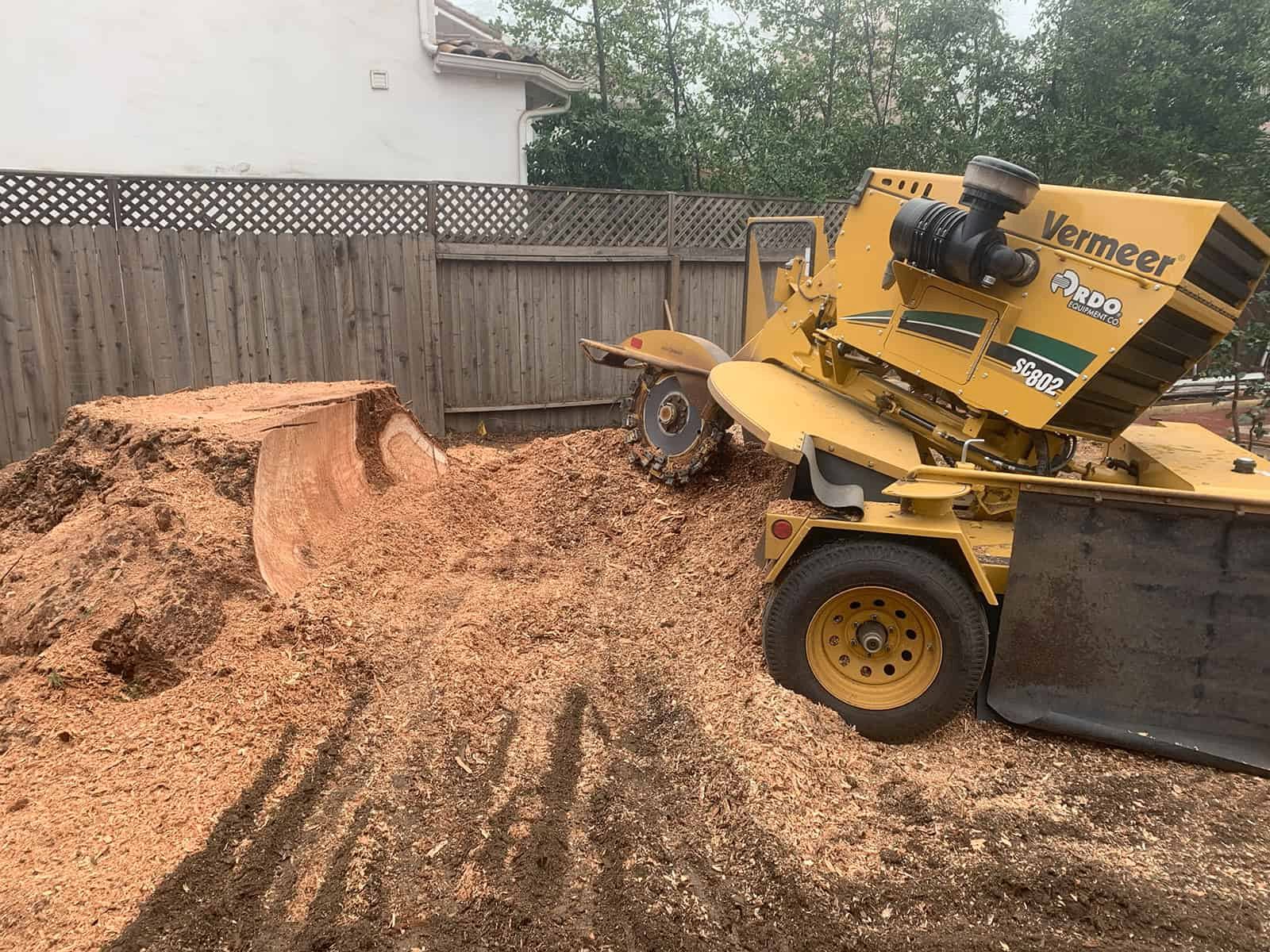 Stump grinder working in southwest Minnesota